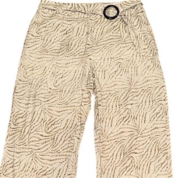 New Directions Wide Leg Linen Pants Desert Sage Tiger Print Ring Belt Detail - Picture 10 of 10